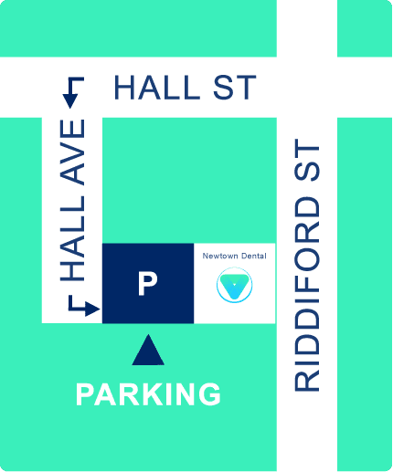 Parking map showing patient parking via Hall Ave off Riddiford Street